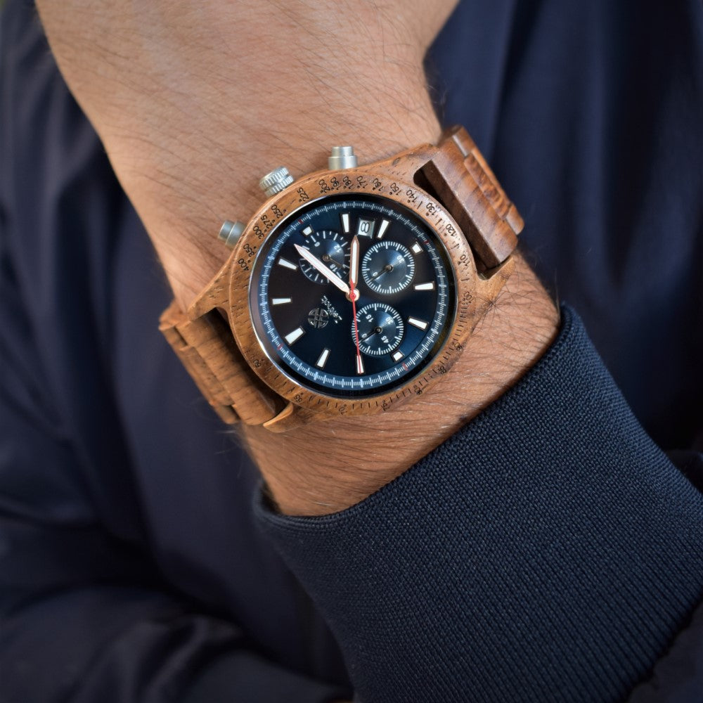 Holzarmbanduhr Chronograph Bergen - Rosenholz