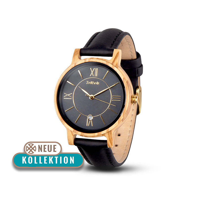 Wooden wristwatch Rosenbach black - olive wood