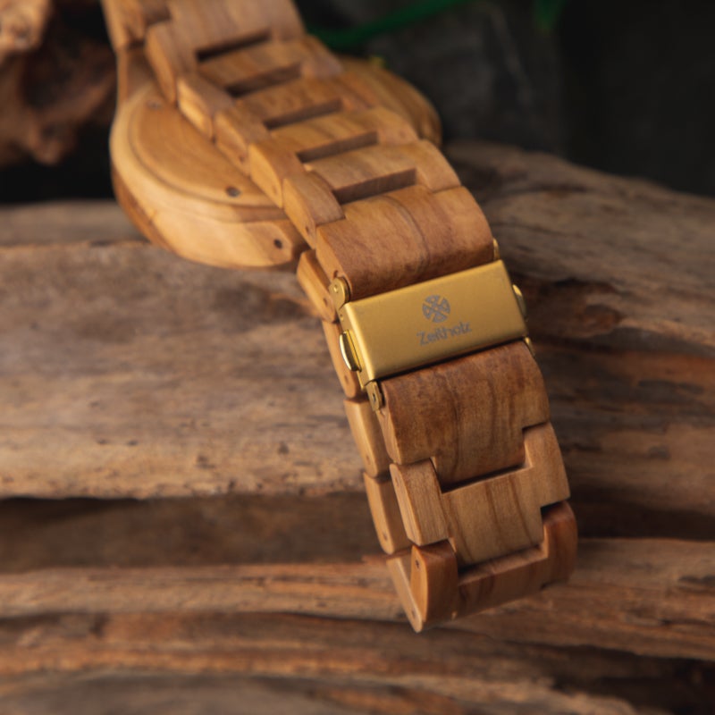 Holzarmbanduhr Stolpen 42mm - Olivenholz
