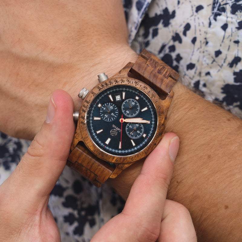 Holzarmbanduhr Chronograph Bergen - Rosenholz