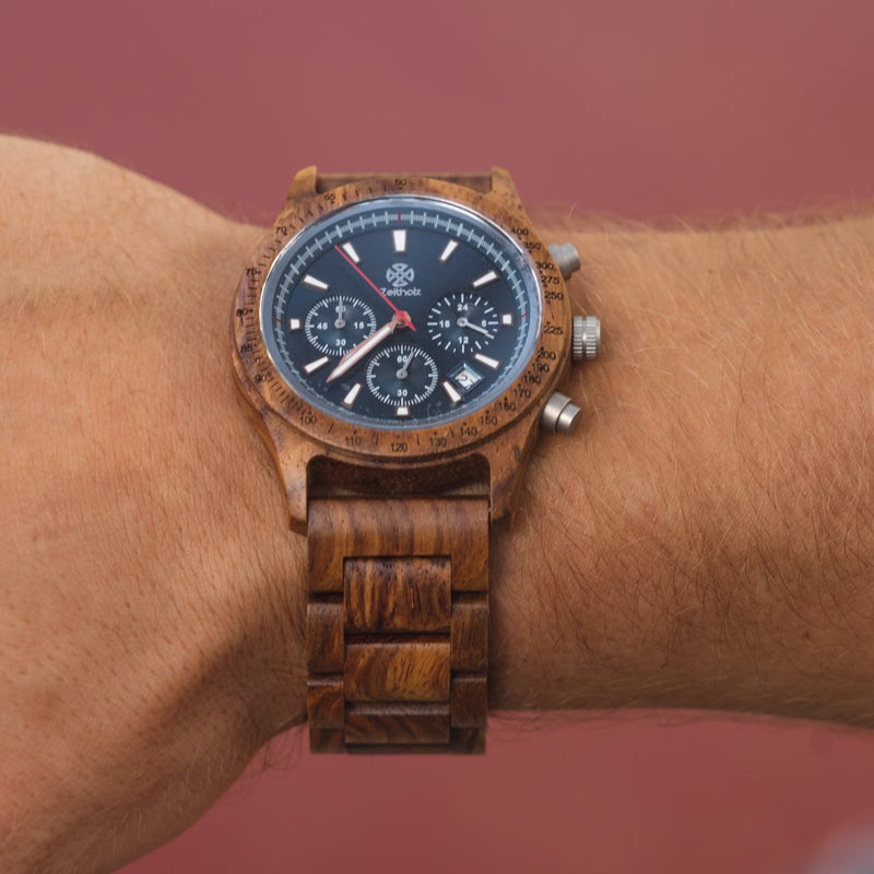 Holzarmbanduhr Chronograph Bergen - Rosenholz