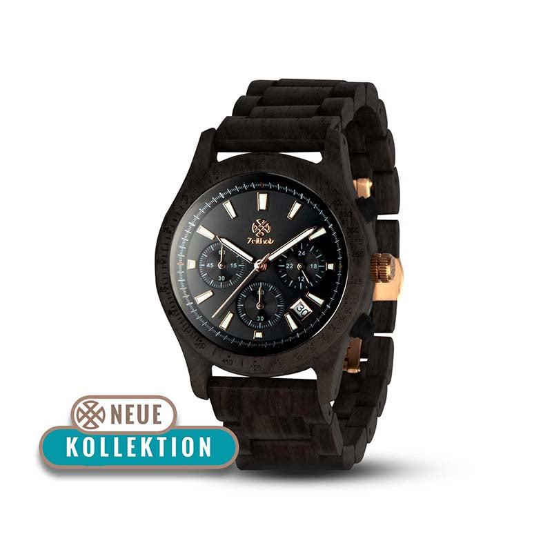 Holzarmbanduhr Chronograph Bergen schwarz - Sandelholz