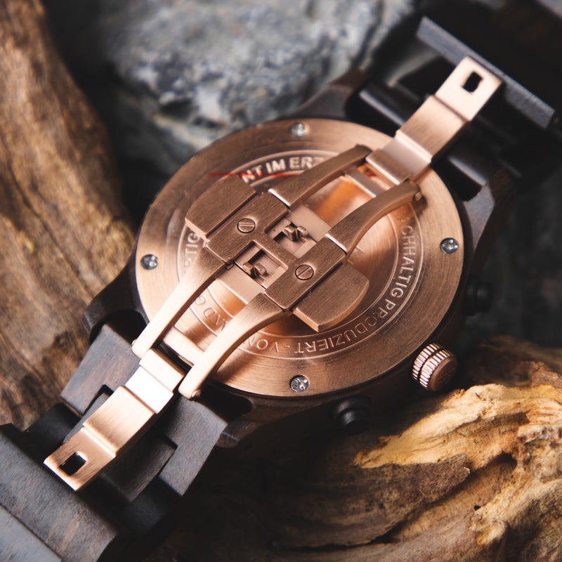 Holzarmbanduhr Chronograph Bergen schwarz - Sandelholz