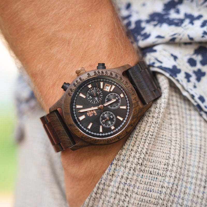 Holzarmbanduhr Chronograph Bergen schwarz - Sandelholz