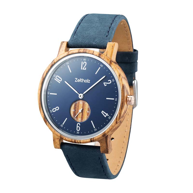 Wooden wristwatch Amtberg blue - Zebrano
