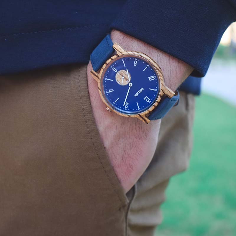 Wooden wristwatch Amtberg blue - Zebrano