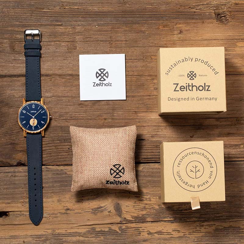 Wooden wristwatch Amtberg blue - Zebrano