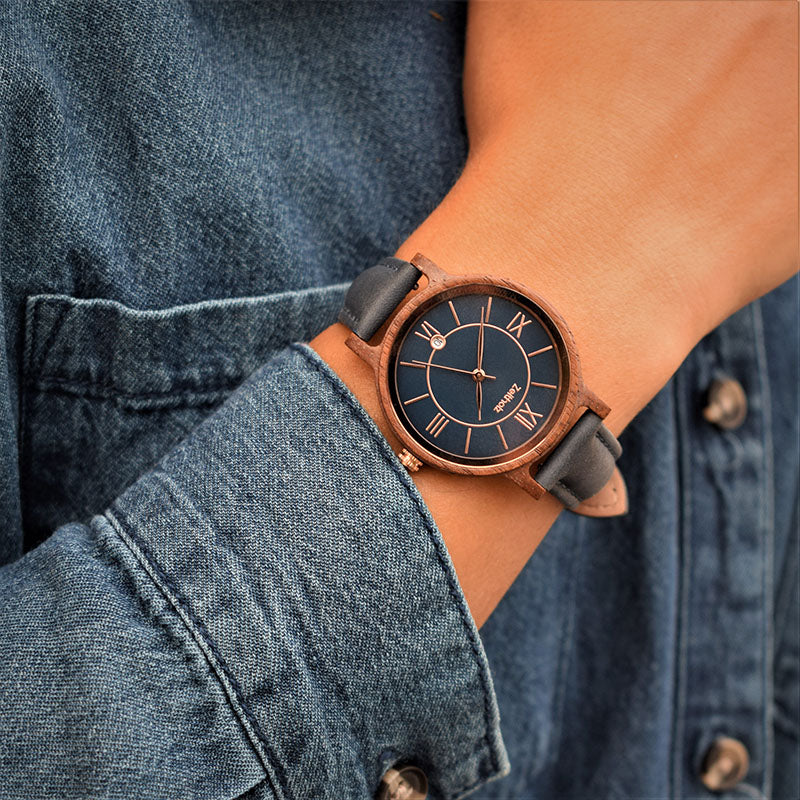 Holzarmbanduhr Rosenbach navy - Walnuss