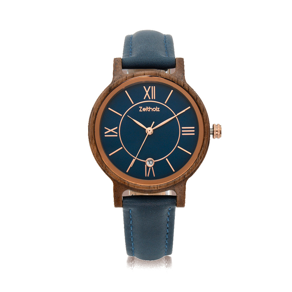 Holzarmbanduhr Rosenbach navy - Walnuss