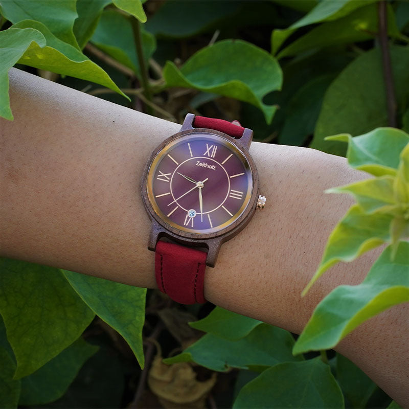 Holzarmbanduhr Rosenbach ruby - Walnuss