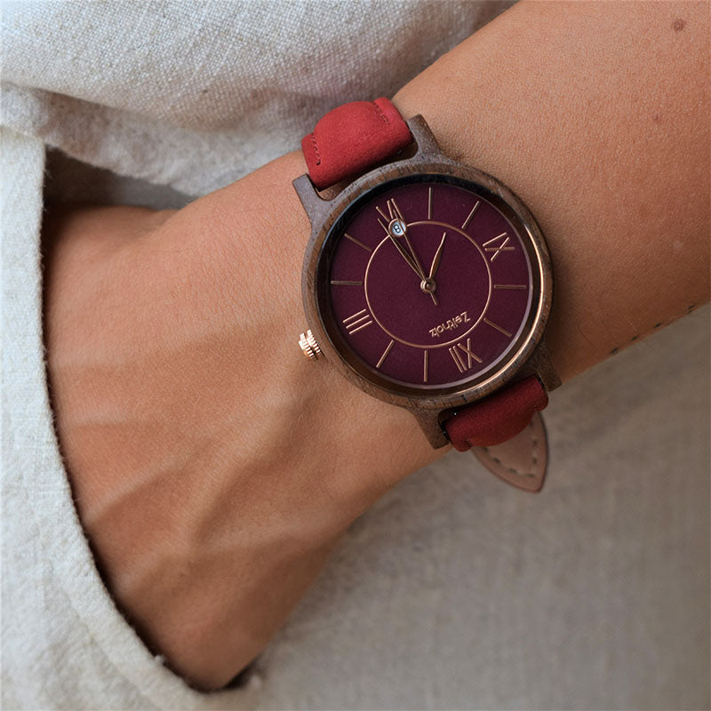 Holzarmbanduhr Rosenbach ruby - Walnuss