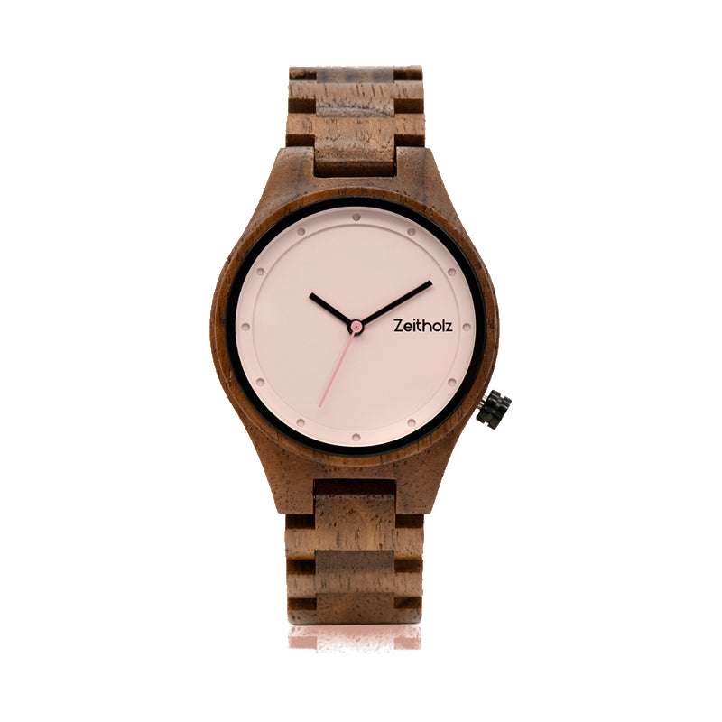 Holzarmbanduhr Stolpen 36mm - Walnuss Rosa