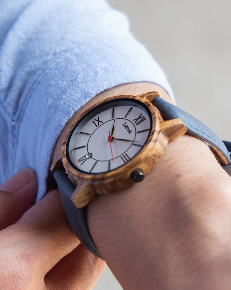 Wooden wristwatch Rosenbach white - Zebrano