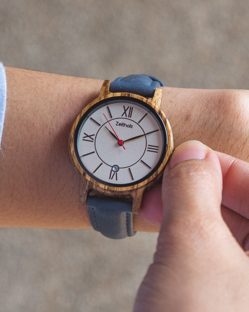 Wooden wristwatch Rosenbach white - Zebrano