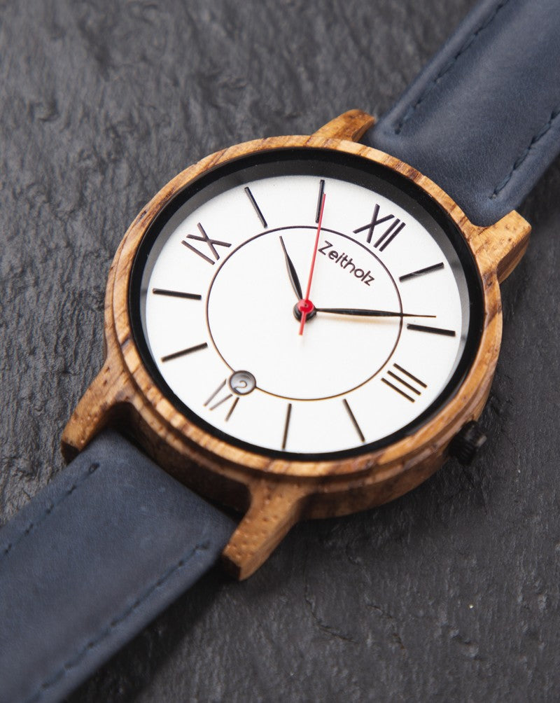 Wooden wristwatch Rosenbach white - Zebrano