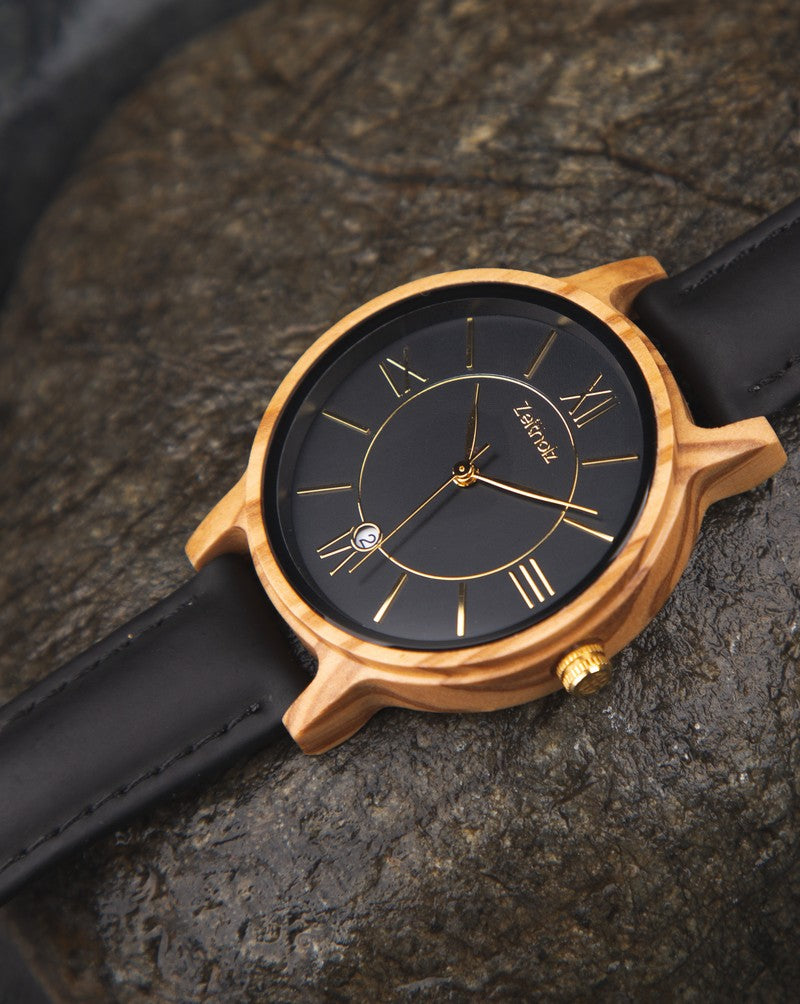 Wooden wristwatch Rosenbach black - olive wood