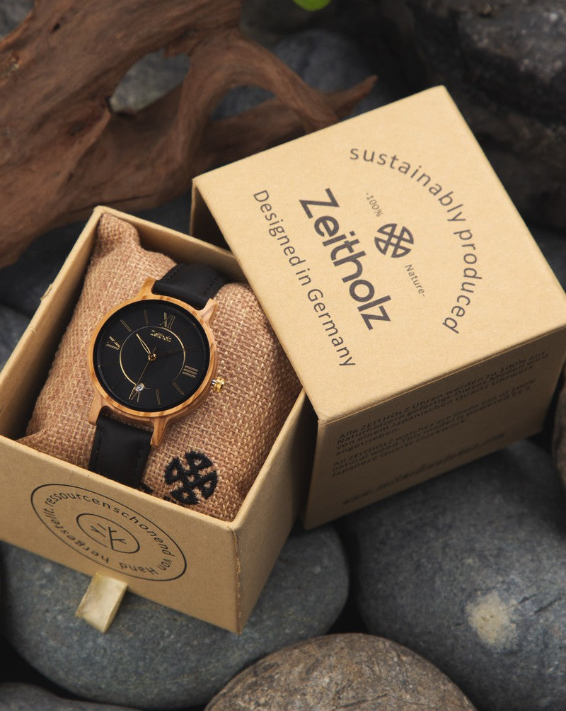 Wooden wristwatch Rosenbach black - olive wood