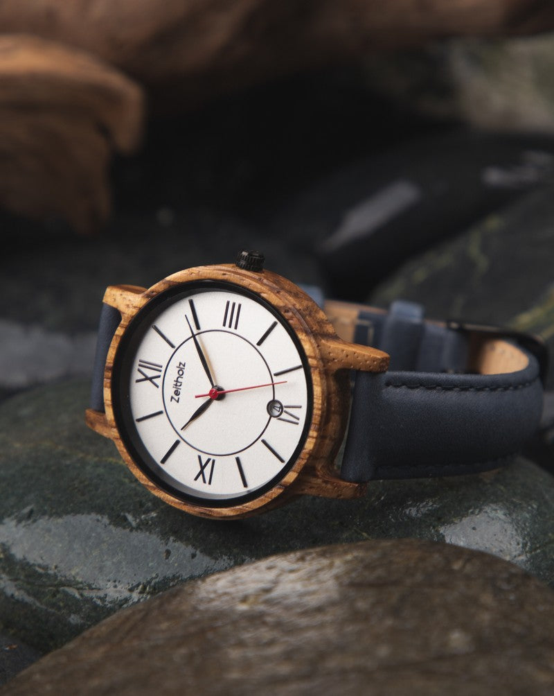 Wooden wristwatch Rosenbach white - Zebrano