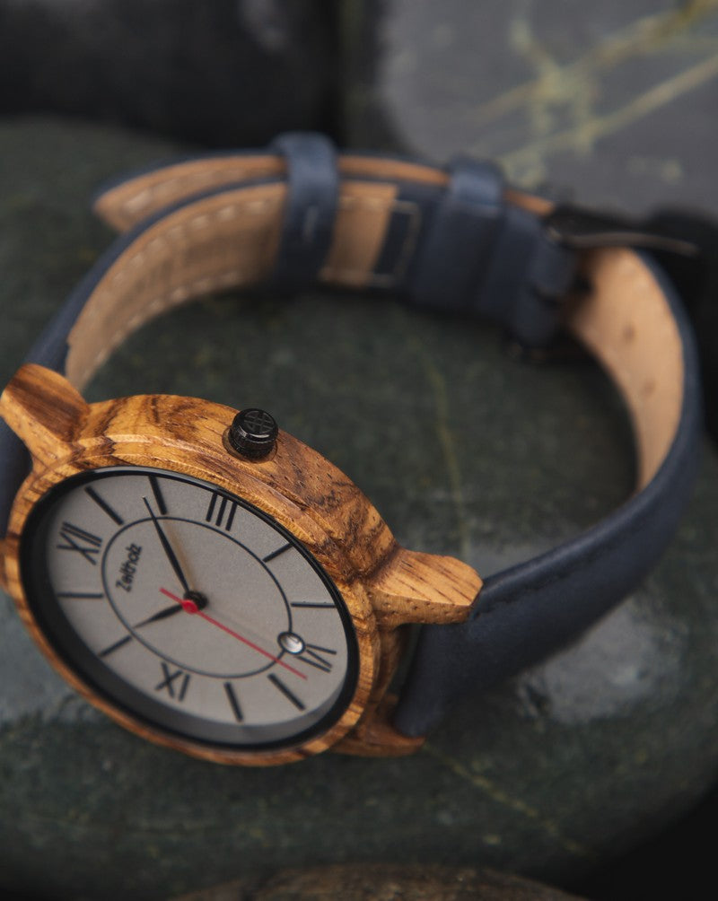 Wooden wristwatch Rosenbach white - Zebrano