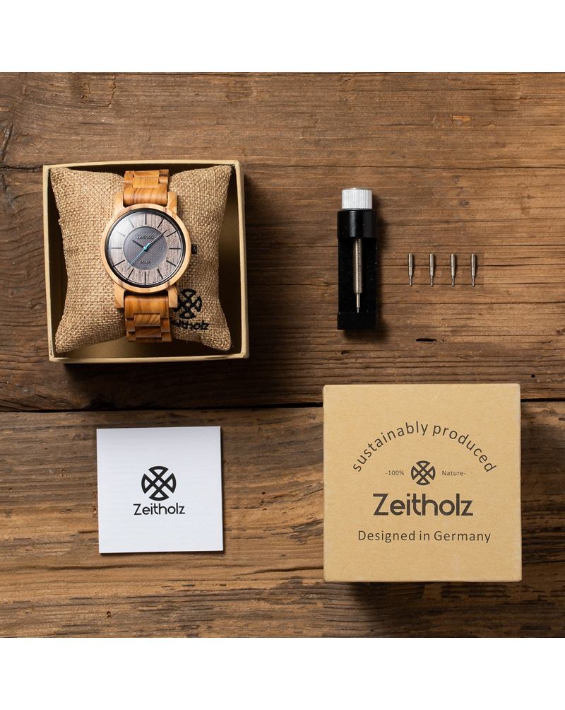Solar wooden wristwatch Sonnenberg - olive wood