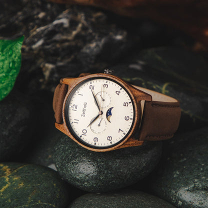 Wooden wristwatch Klitten beige - acacia wood