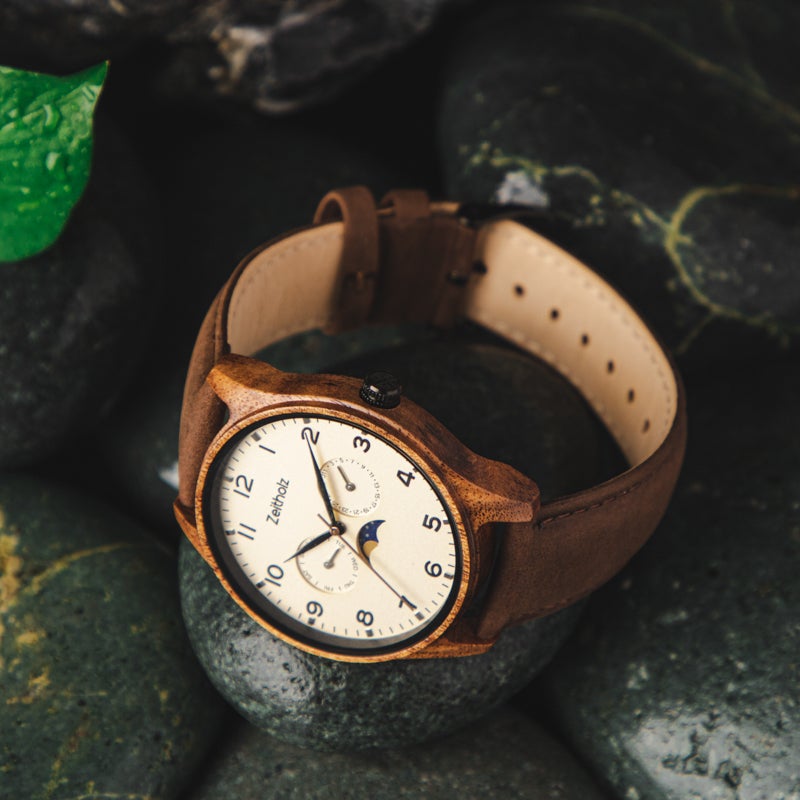 Wooden wristwatch Klitten beige - acacia wood