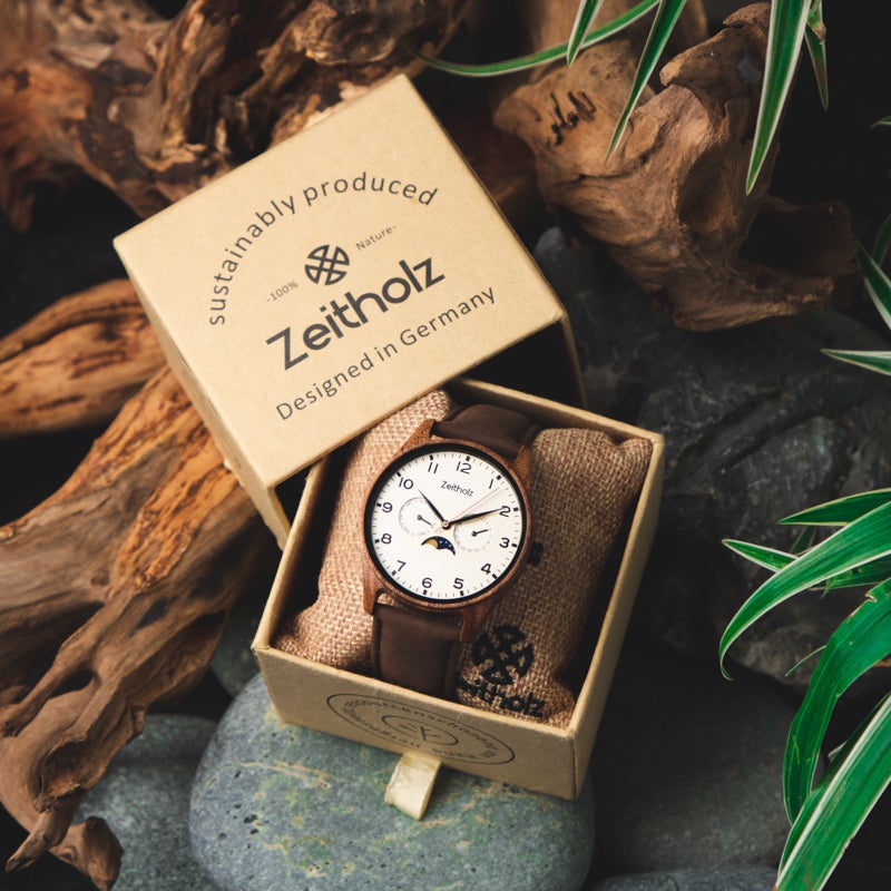 Wooden wristwatch Klitten beige - acacia wood