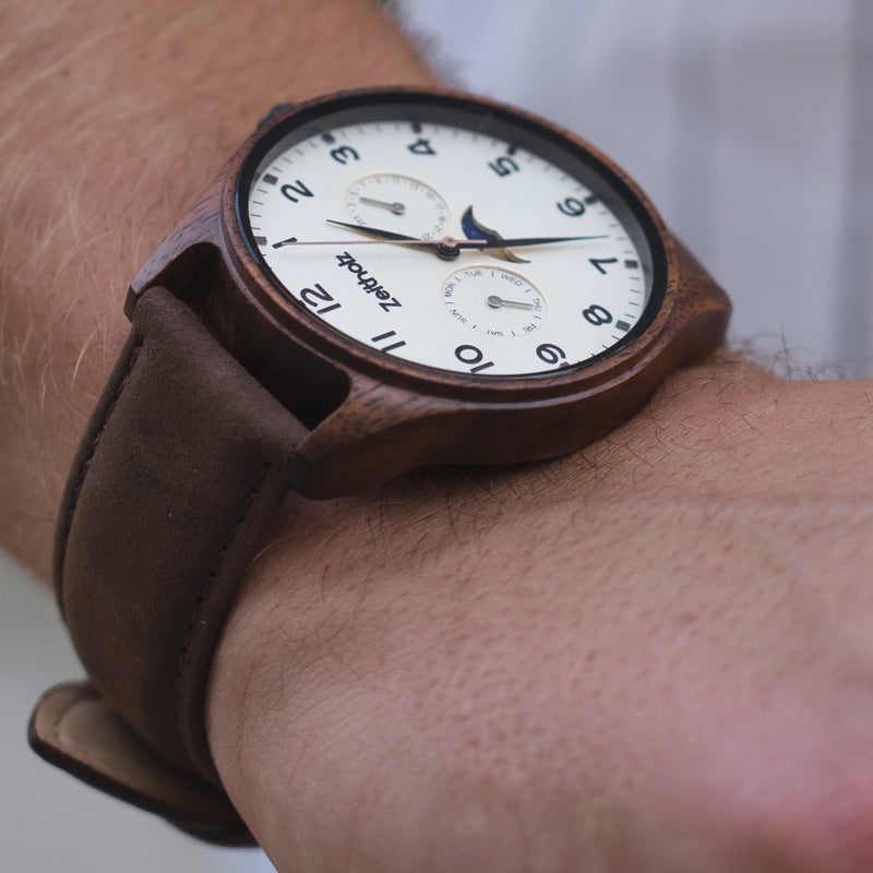 Wooden wristwatch Klitten beige - acacia wood