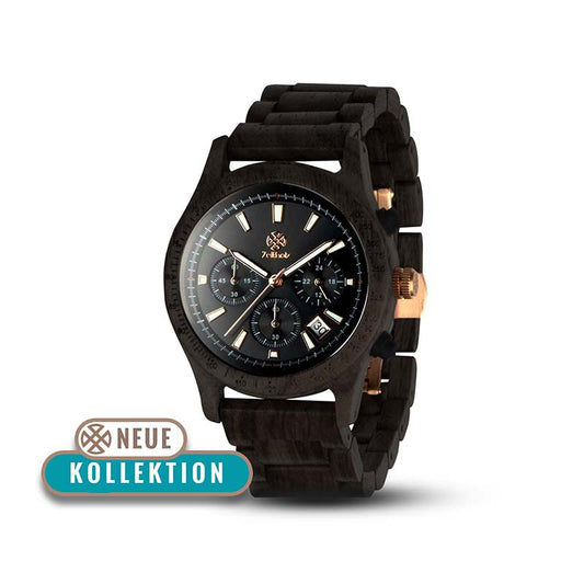 Wooden wristwatch Chronograph Bergen black - sandalwood