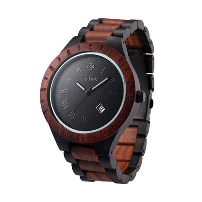 Wooden wristwatch Zittau red-black - sandalwood