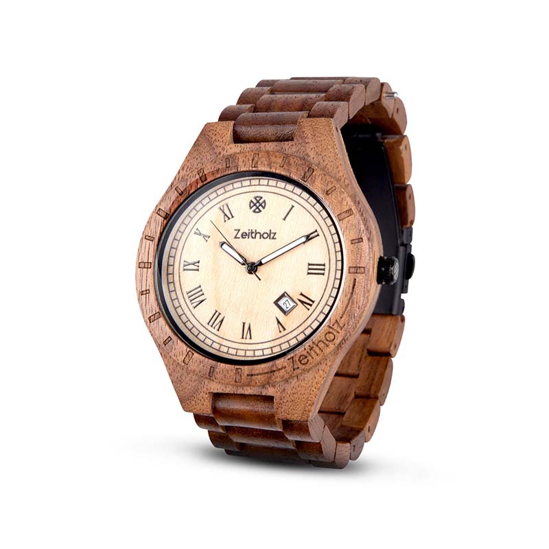 Wooden wristwatch Zittau - walnut &amp; maple 