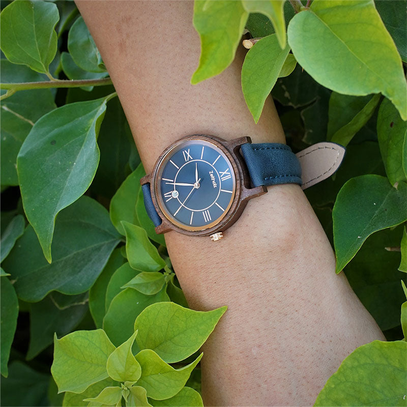 Reloj de pulsera de madera Rosenbach azul marino - nogal