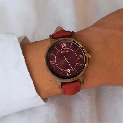 Reloj de pulsera de madera Rosenbach rubí - nogal