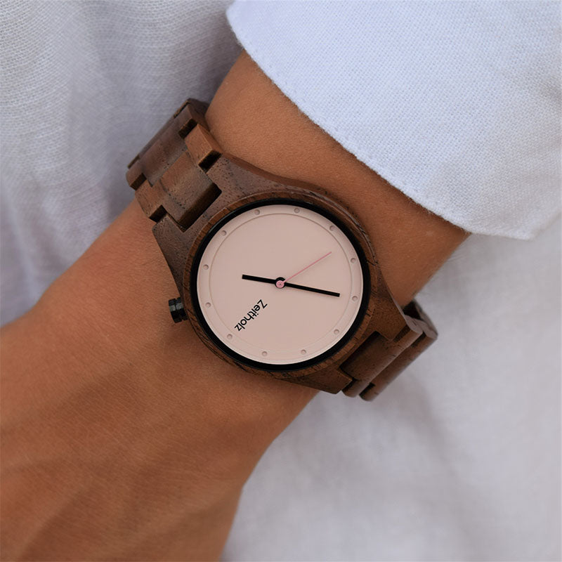 Reloj de pulsera de madera Stolpen 36mm - rosa nogal