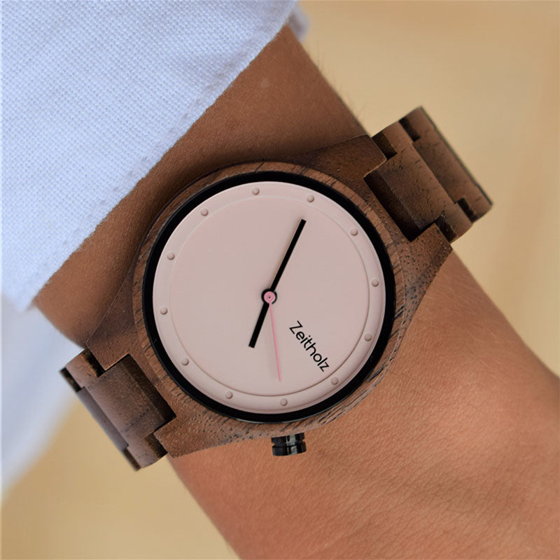 Wooden wristwatch Stolpen 36mm - walnut pink