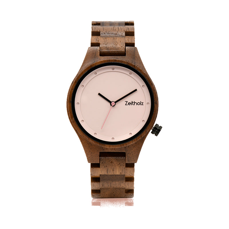 Wooden wristwatch Stolpen 36mm - walnut pink