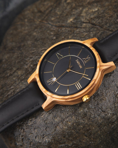 Reloj de pulsera de madera Rosenbach negro - madera de olivo