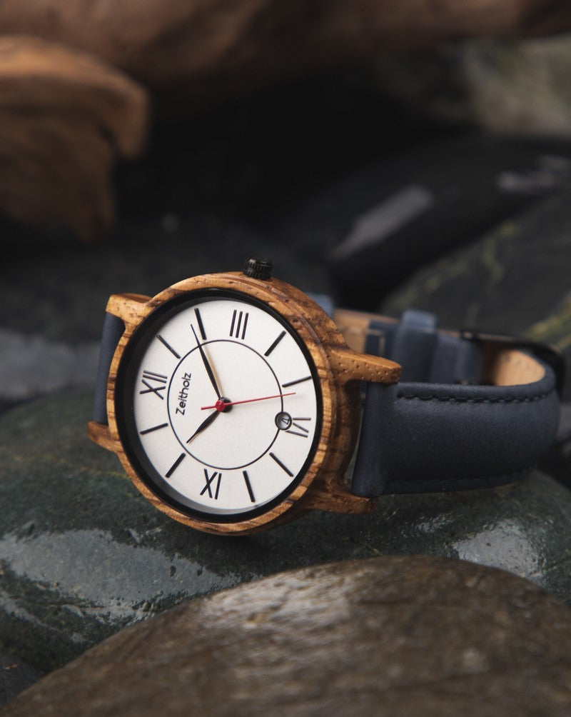 Reloj de pulsera de madera Rosenbach blanco - Zebrano